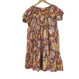 Francis + Benedict Multicolor Floral Puff Sleeve Mini Dress Size XS Boho Artsy